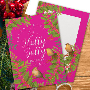 Cartes Pour Fêtes Annuelles Robin Birds Holly Berry Hot Rose