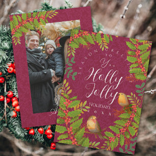 Cartes Pour Fêtes Annuelles Robin Birds Holly Berry Photo Vin