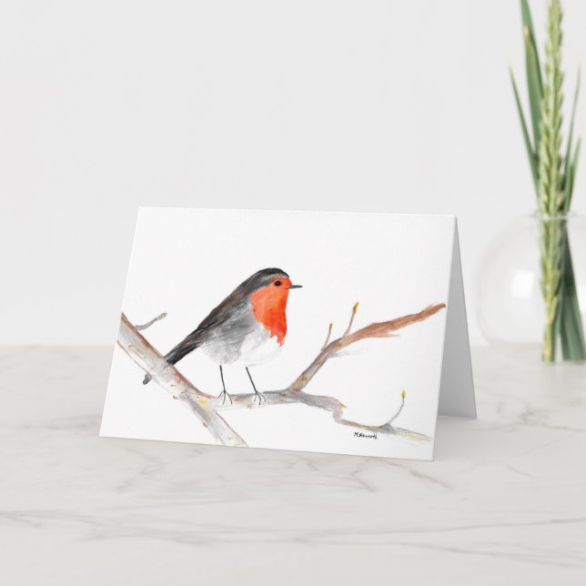 Cartes Pour Fêtes Annuelles Robin d'aquarelle oiseau d'hiver art de Noël (Devant)