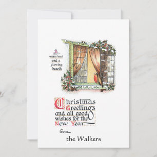 Cartes Pour Fêtes Annuelles Robin de Noël doux à Snowy Window