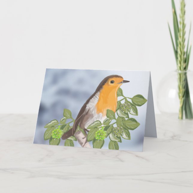 Cartes Pour Fêtes Annuelles Robin de Noël traditionnel et Ivy (Devant)