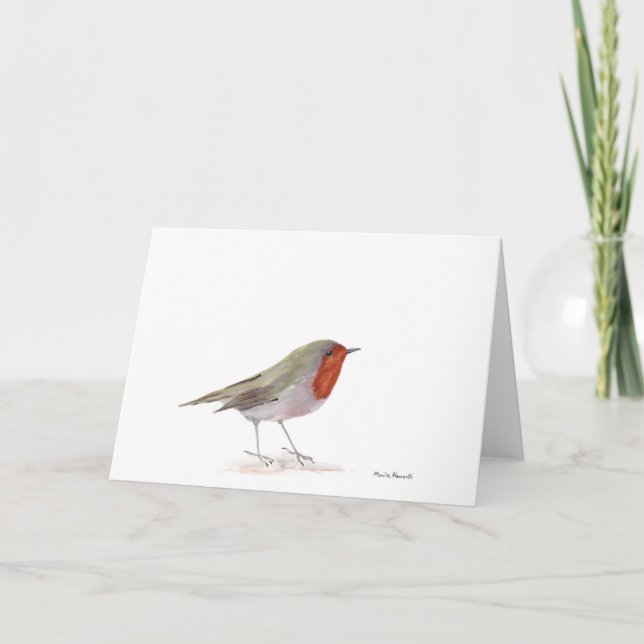 Cartes Pour Fêtes Annuelles Robin oiseau Noël Festif d'hiver Aquarelle (Devant)