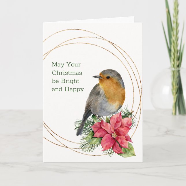 Cartes Pour Fêtes Annuelles Robin rouge, Poinsettia, pin, Noël saint (Devant)