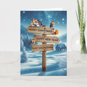 Cartes Pour Fêtes Annuelles Robins de Noël de tante et de partenaire