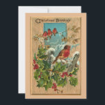 Cartes Pour Fêtes Annuelles Robins de Noël Vintage & Holly sur bois rustique<br><div class="desc">Robins de Noël rouge coloré perchés sur le saint couvert de neige sur l'arrière - plan de bois gris rustique. Le dossier contient des graphiques complémentaires et des champs de texte modifiables.</div>