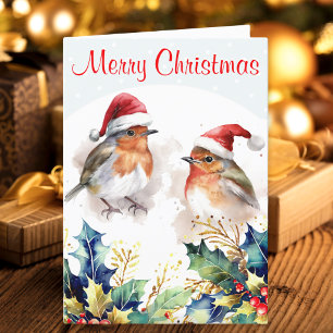 Cartes Pour Fêtes Annuelles Robins Neige d'Hiver Holly Joyeux Noël