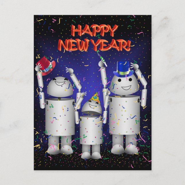 Cartes Pour Fêtes Annuelles Robo-x9 et Family Celebrate the New Year ! (Devant)