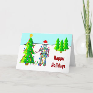 Cartes Pour Fêtes Annuelles Robot avec des lumières de Noël