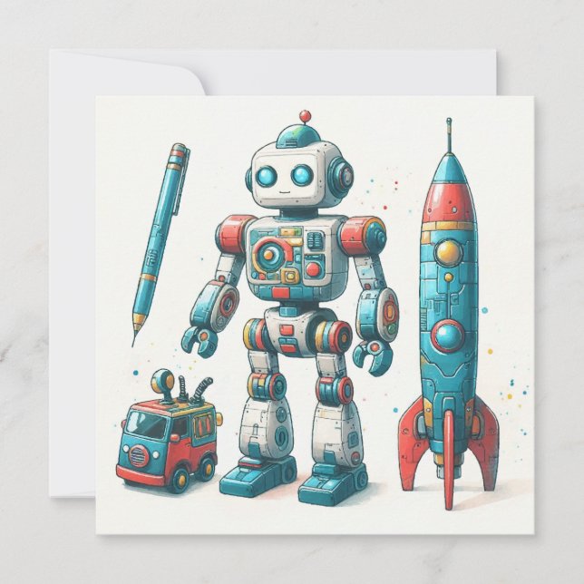Cartes Pour Fêtes Annuelles Robot avec vaisseau spatial (Devant)