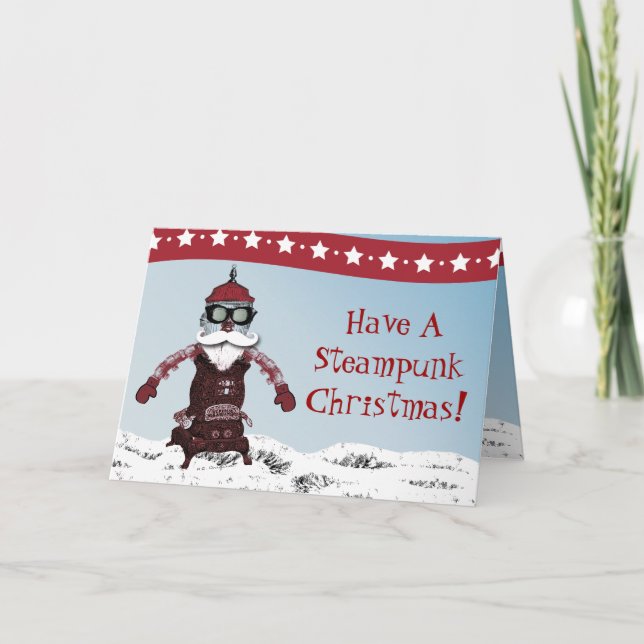 Cartes Pour Fêtes Annuelles Robot de Steampunk un Père Noël par Artinspired (Devant)