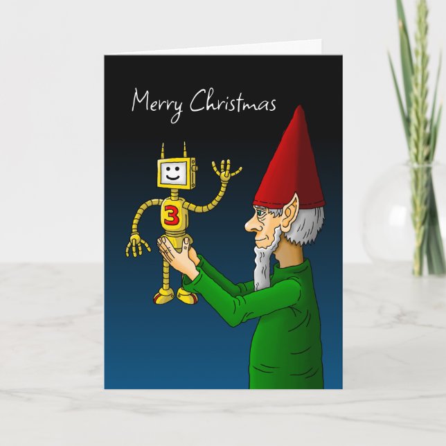 Cartes Pour Fêtes Annuelles Robot et Elfe de Noël (Devant)