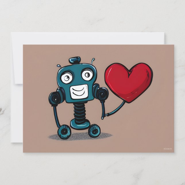 Cartes Pour Fêtes Annuelles Robot mignon Valentine Heart Balloon (Devant)