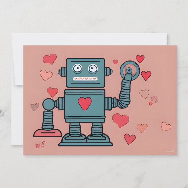 Cartes Pour Fêtes Annuelles Robot Valentine Cœurs Note d'amour (Devant)