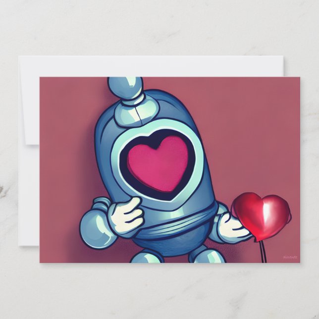 Cartes Pour Fêtes Annuelles Robot Valentine Heart Balloon (Devant)