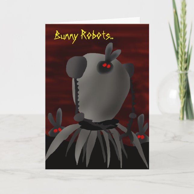 Cartes Pour Fêtes Annuelles Robots de lapin. (Devant)