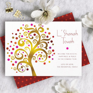 Cartes Pour Fêtes Annuelles Roch Hachana Arbre de Vie Moderne Or Rouge Feuille
