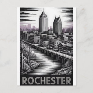 Cartes Pour Fêtes Annuelles Rochester New York Skyline Noir Blanc Gravure sur
