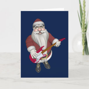 Cartes Pour Fêtes Annuelles Rock Star Père Noël avec guitare électrique rouge
