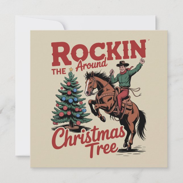 Cartes Pour Fêtes Annuelles Rockin Around The Christmas Tree Cowboy de Country (Devant)