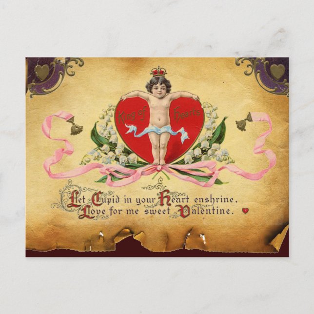 Cartes Pour Fêtes Annuelles ROI DES COEURS CUPIDE, SCEAU DE CIRE ROUGE Saint V (Devant)