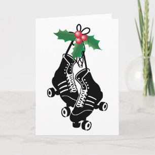 Cartes Pour Fêtes Annuelles Roller Derby Girl, patinage de Noël avec Holly