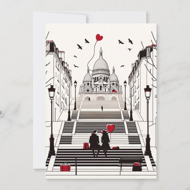 Cartes Pour Fêtes Annuelles Romance Parisien - Saint-Valentin d'un Couple Chic (Devant)