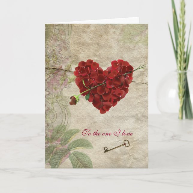 Cartes Pour Fêtes Annuelles Romance Rose Petal Valentine Coeur avec clé (Devant)