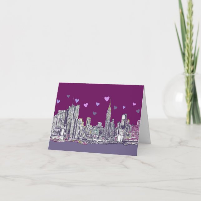 Cartes Pour Fêtes Annuelles Romance violette à l'encre de New York (Devant)