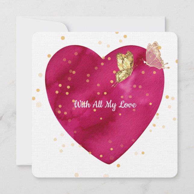 Cartes Pour Fêtes Annuelles Romantic Heart & Gold Butterfly Valentine Card (Devant)