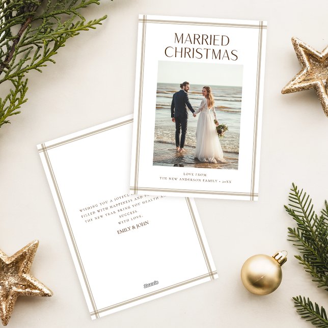 Cartes Pour Fêtes Annuelles Romantic Newlywed Married Christmas Beach Photo (Créateur téléchargé)