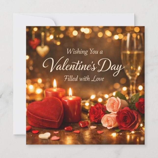 Cartes Pour Fêtes Annuelles Romantic Valentine’s Day Candlelight Roses Glow (Devant)