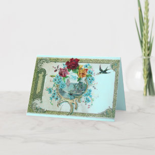 CARTES POUR FÊTES ANNUELLES ROMANTICA, TURQUOISE ROSES FLORAUX ROSE BLEU AVEC 