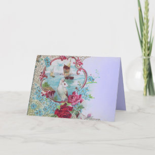 CARTES POUR FÊTES ANNUELLES ROMANTICA, TURQUOISE ROSES FLORAUX ROSE BLEU AVEC