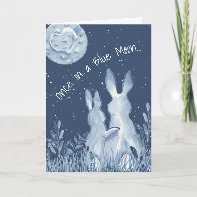 Cartes Pour Fêtes Annuelles Romantique Blue Moon Lapin Lapin Valentine Custom (Devant)