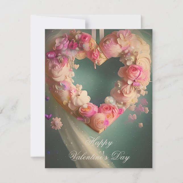 Cartes Pour Fêtes Annuelles Romantique coeur rose floral valentine (Devant)