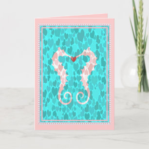 Cartes Pour Fêtes Annuelles Romantique Cute Seahorse Couple Coeurs d'amour