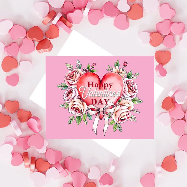 Cartes Pour Fêtes Annuelles Romantique Élégant Roses et coeur Saint Valentin (Créateur téléchargé)