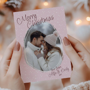 Cartes Pour Fêtes Annuelles Romantique rose manuscrit photo Joyeux Noël