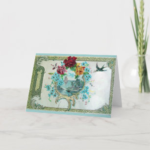 CARTES POUR FÊTES ANNUELLES ROMANTIQUE, ROSES FLORAUX ROSE BLEUE AVEC FEU
