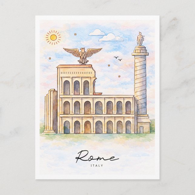 Cartes Pour Fêtes Annuelles Rome Architecture Watercolor | Italy Travel (Devant)