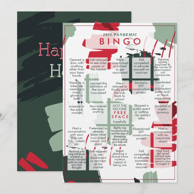 Cartes Pour Fêtes Annuelles Rona Pandemic BINGO Funny Flat Christmas Card 2021 (Devant / Derrière)