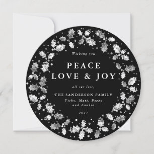 Cartes Pour Fêtes Annuelles Ronde Black Holly Wreath Paix Amour + Joie