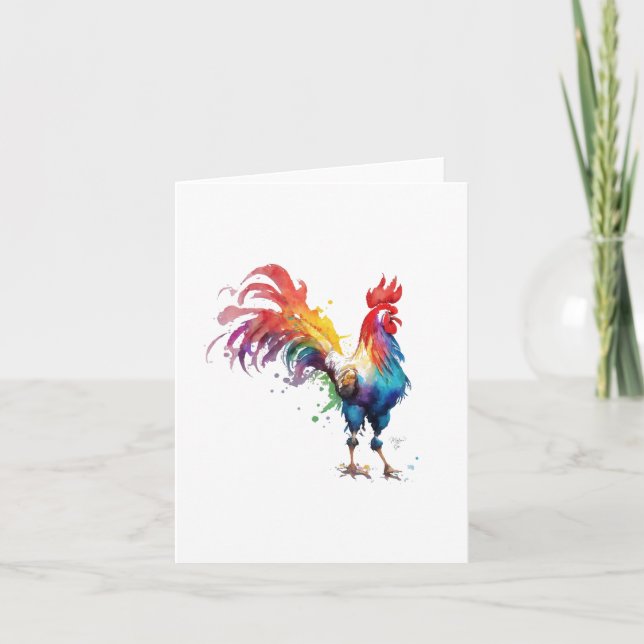 Cartes Pour Fêtes Annuelles Rooster B Portrait d'oiseaux en Aquarelles & Stylo (Devant)