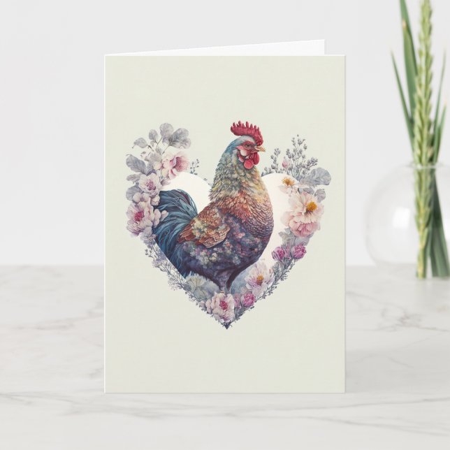 Cartes Pour Fêtes Annuelles Rooster fantaisie avec fleurs pour la Saint-Valent (Devant)