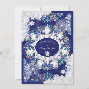 Cartes Pour Fêtes Annuelles Rosace bleue et flocon de neige
