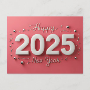 Cartes Pour Fêtes Annuelles Rose blanc heureux nouvelle année 2025