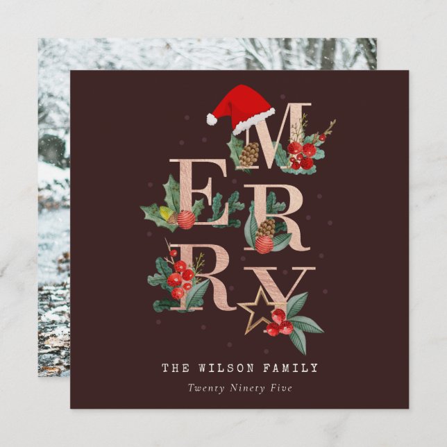 Cartes Pour Fêtes Annuelles Rose Brown Gold Red Joyeux Noël Folio Photo (Devant / Derrière)