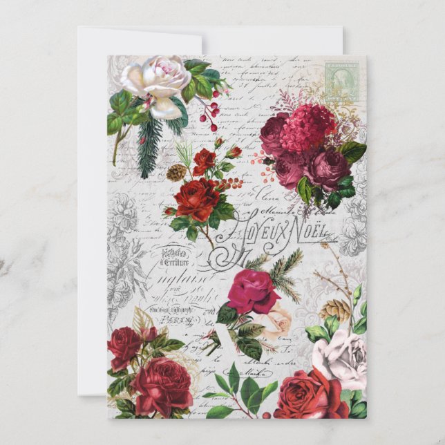 Cartes Pour Fêtes Annuelles Rose de Noël Vintage Joyeux Noel Ephemera (Devant)