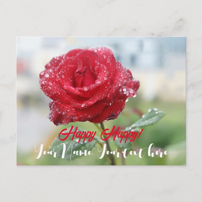 Cartes Pour Fêtes Annuelles Rose en gouttes de pluie (Devant)