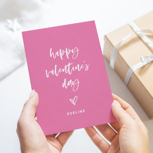Cartes Pour Fêtes Annuelles Rose et blanc Script Décontracté et coeur Valent